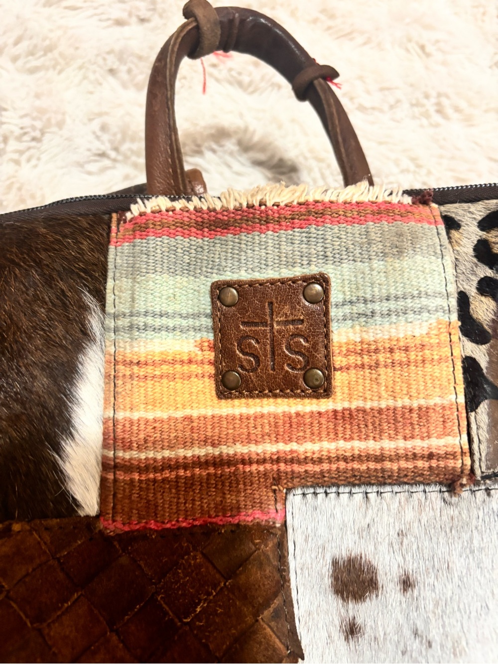STS Ranchwear Brown, Cream, Orange and Pink Patchwork Tote